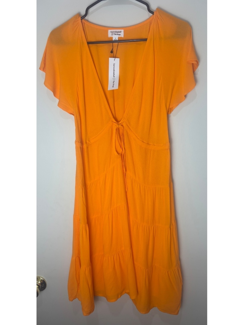 Karsen Kimball x The Drop Orange Tiered Midi Dress S Boho Festival Western NWT